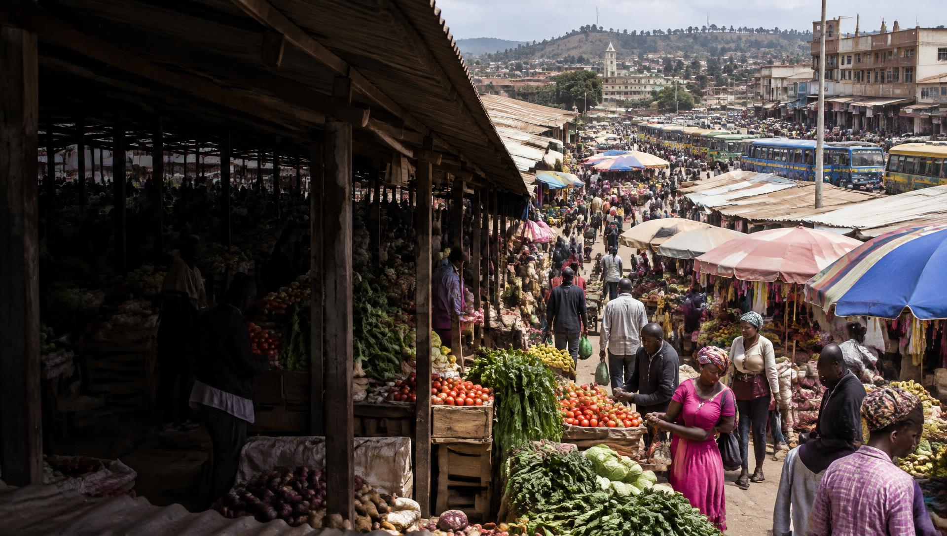 A busy Kenyan county market seen from above